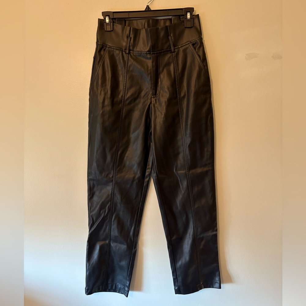 Lucy Paris Black Faux Leather Paperbag Pants, Size Small Women’s